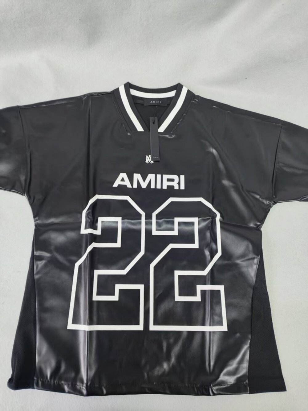 ⚪ Amiri Black Faux Leather Football Jersey Short Sleeve Tee